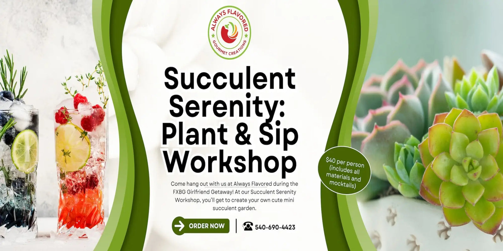 Succulent Serenity: Plant & Sip Workshop – A Creative Escape at Always Flavored!