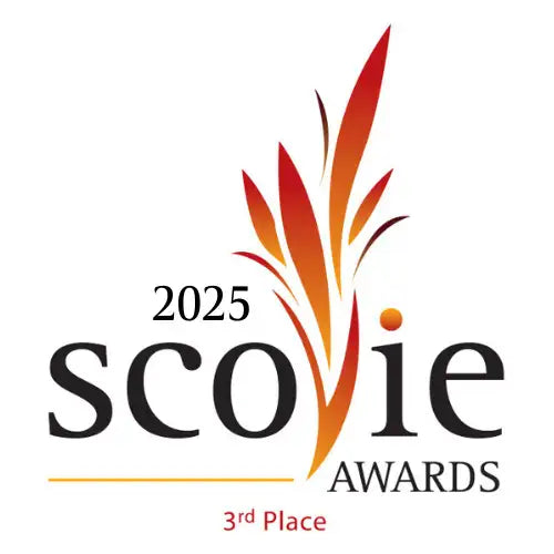 The 2025 scovie awards logo, featuring a stylized flame design in orange and red hues with the text ’sco vie awards’ and ’3rd place’ beneath it.