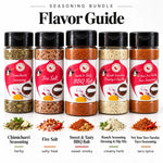 Flavor first spice rack with five clear plastic shakers labeled with penguins perfect for tasty bbq and taco tuesday