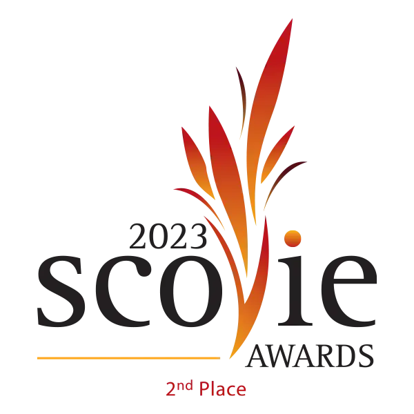The logo for the 2013 scovie awards, featuring stylized orange and red flame-like leaves with a small sunburst detail.